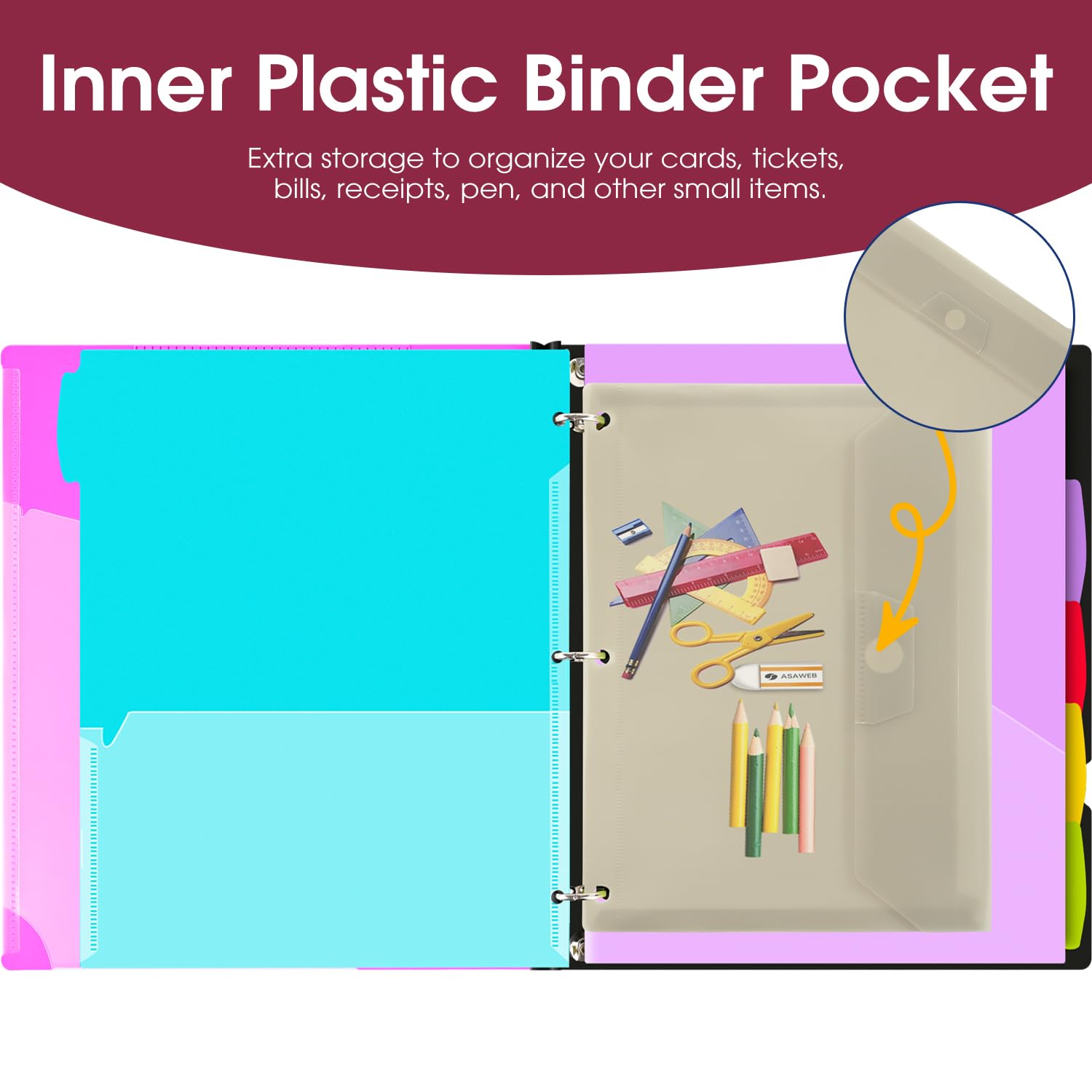 Flexible Folder 360° Pivotable Project Organizer Binder - 2 Pack With Tab Dividers & Pockets, Purple 3 Ring Binders With Dividers - View #2