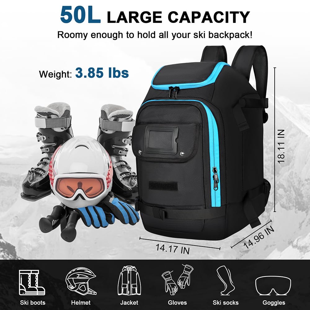 Torby na buty narciarskie Torba podróżna na buty narciarskie, plecak 50 l, duża pojemność, wodoodporna, na buty snowboardowe, kask, gogle, narty torba bagażowa