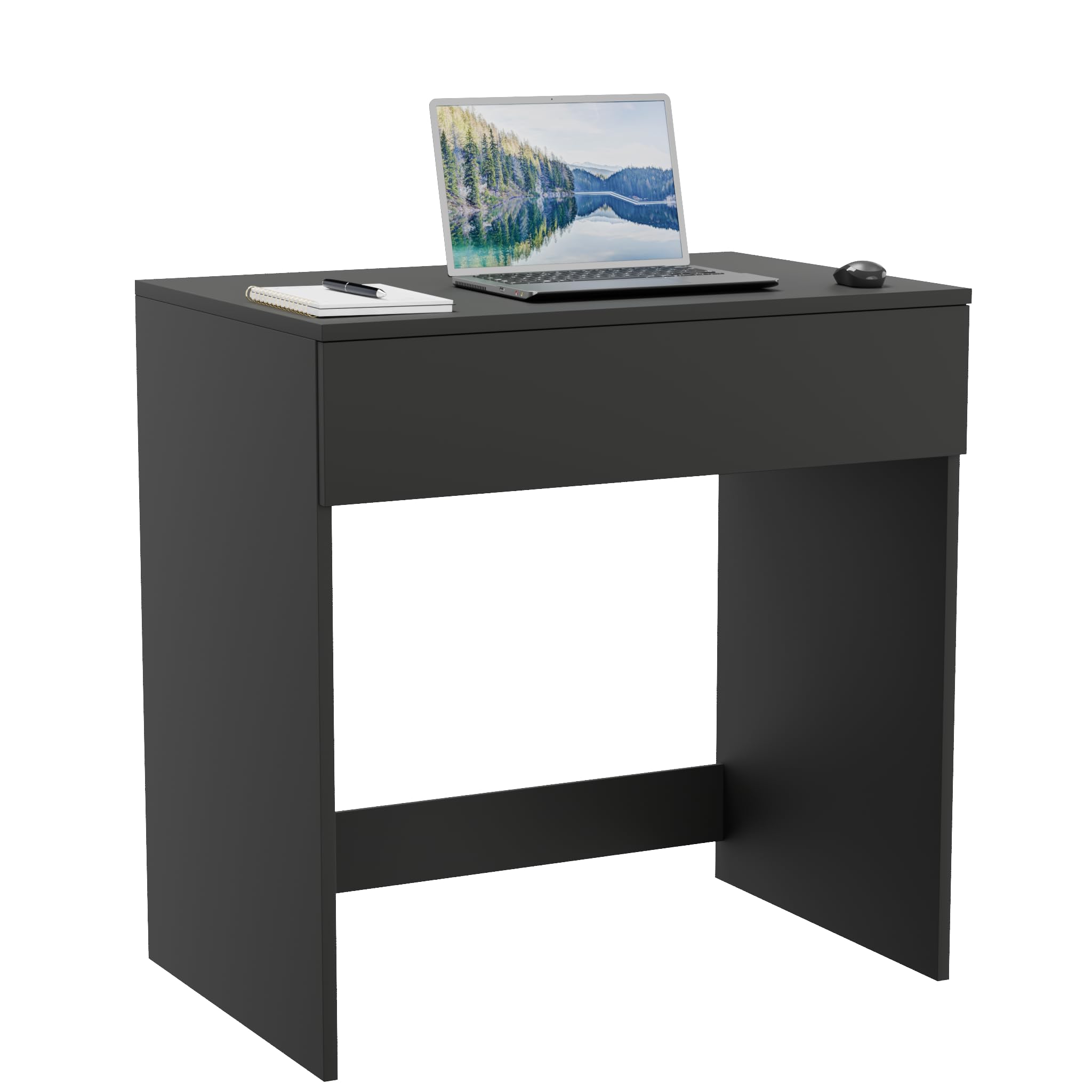 Scrivania con Cassetto, Toeletta, 75 cm, Nero | Piccola Scrivania per Ufficio in Casa e Laptop, Tavolo Compatto e Salvaspazio per Studio e Gaming