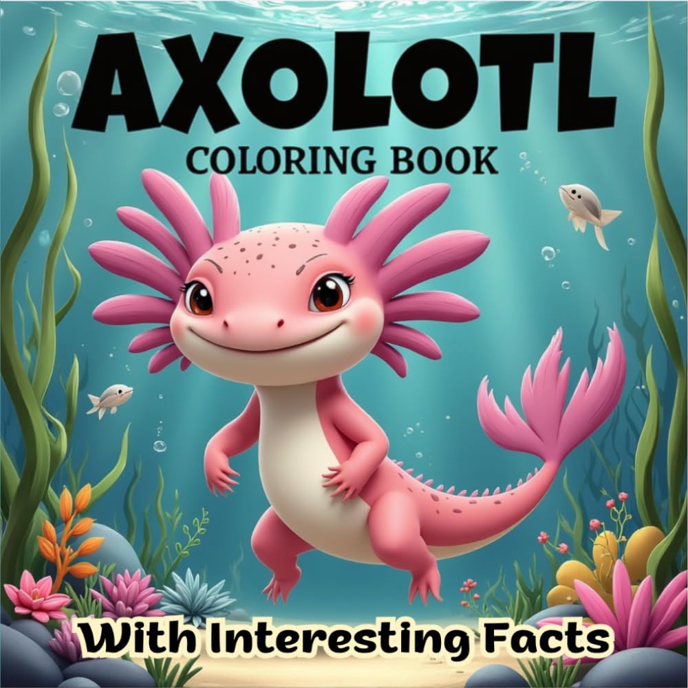 Axolotl Coloring Book for Kids: Cute and Fun Axolotls with Amazing Facts | Adorable Animals, Easy Designs, Educational Coloring Activity | Kawii Style