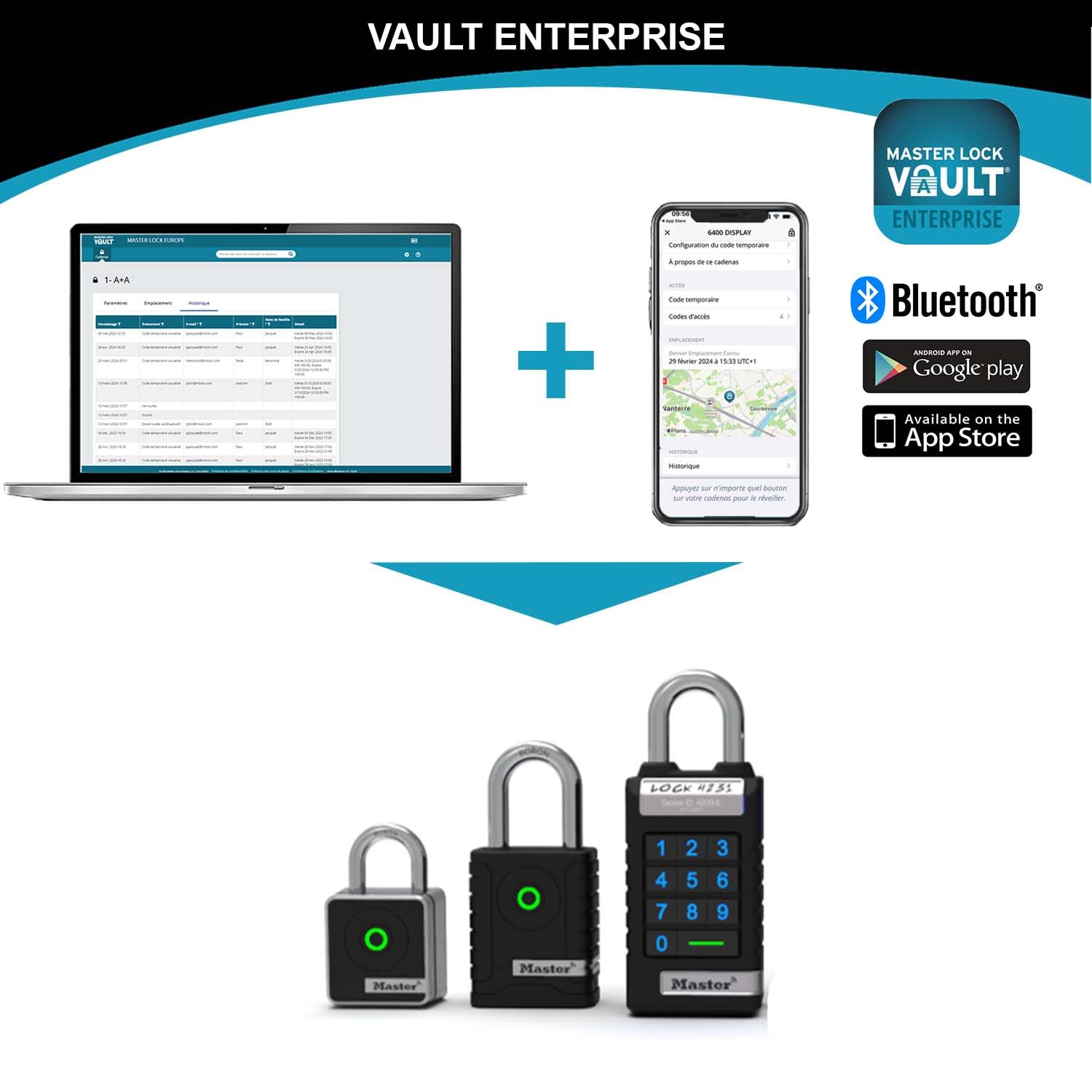 Master Lock 4400EUREC Bluetooth Smart Padlock for Professional and Private Use Indoor, Bluetooth Access with Smartphone - Image 4