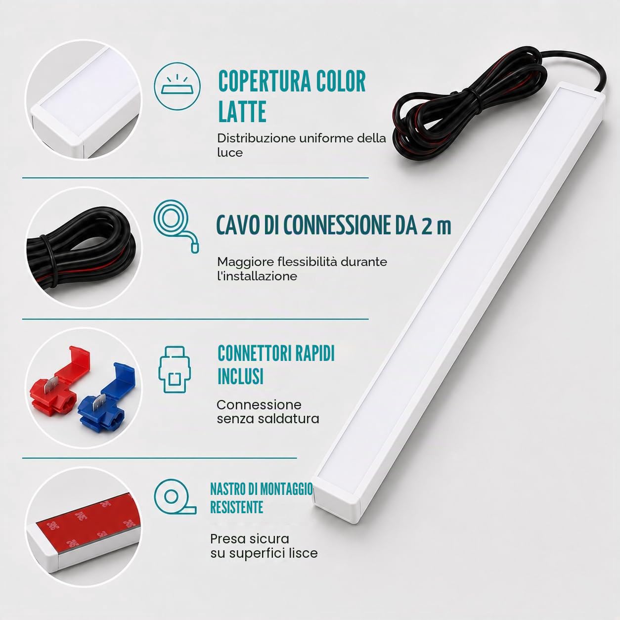 Illuminazione LED per vano di carico, illuminazione interna, baule, 100 cm, luce bianca opaca, per auto, camper, furgone, bus, caravan, boat, cucina, camera