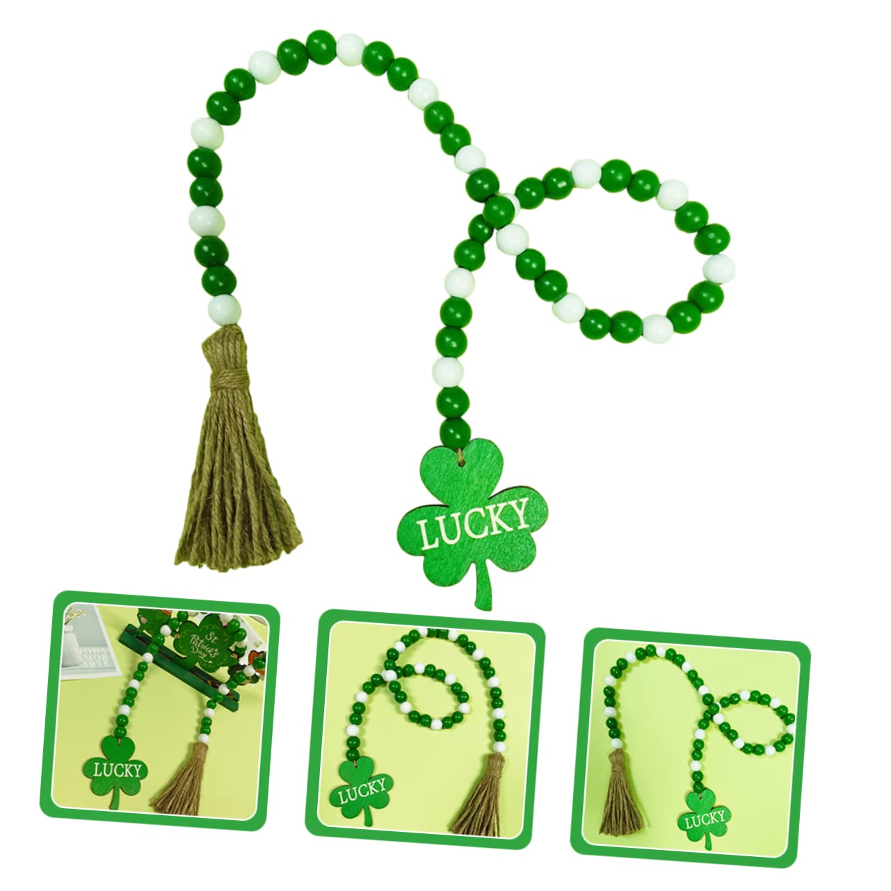 MAGICLULU 5st Klee Quaste Perlen Perlengirlande Girlandendekor Quastengirlande Tag Dekorationen Zum St. Patrick's Day St. Patrick's Day Charms Quastenperlen Hängende Türperlen Holz