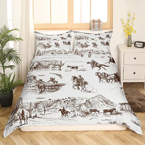 Homemissing Western Bedding Set White and Black Cowboy Cow Duvet Cover Cowboy Comforter Cover Desert Cactus Bedspread Cover Bed Set including 1 Pillow Case Single - Image 2