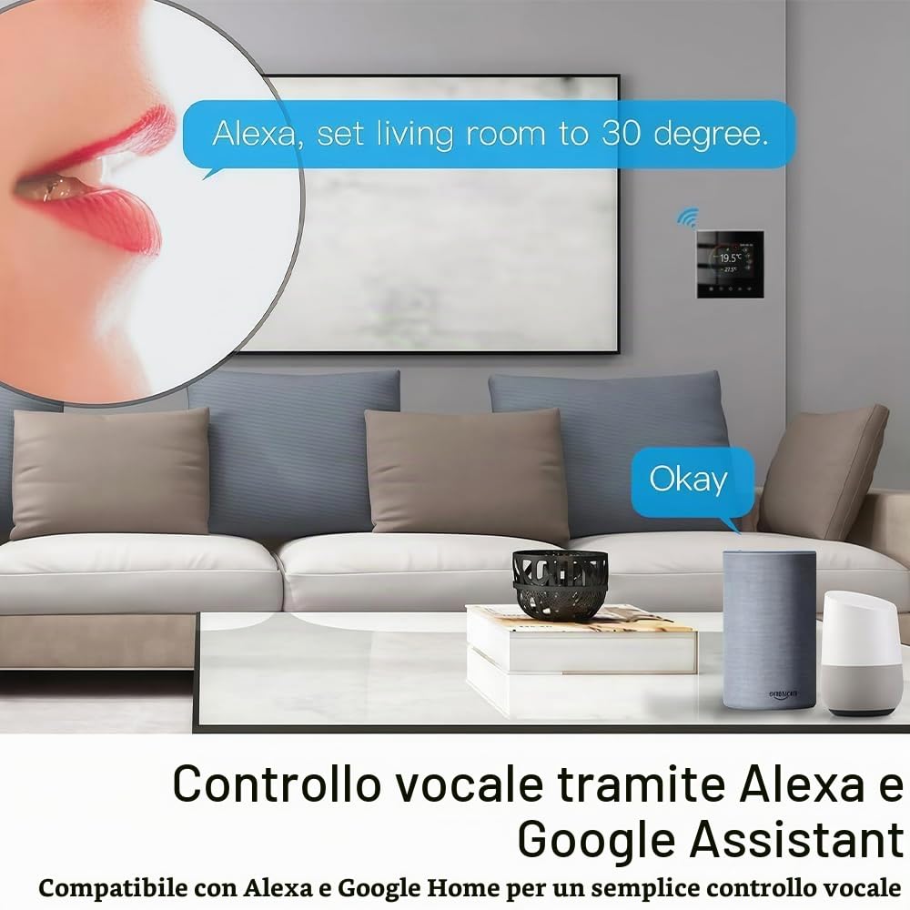 Wi-Fi Thermostat - Serie 2002 Termostato Programmabile | Touchscreen per Riscaldamento ad Acqua/Elettricità/Caldaia Compatibile con Alexa, Google Home e IFTTT