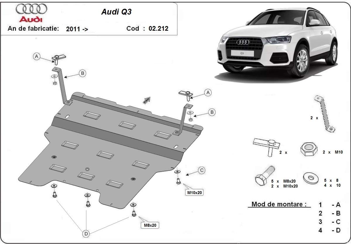 Protezione sottoscocca in acciaio Scut Protection per motore compatibile con Audi Q3 (2011-2018) Scut Protection
