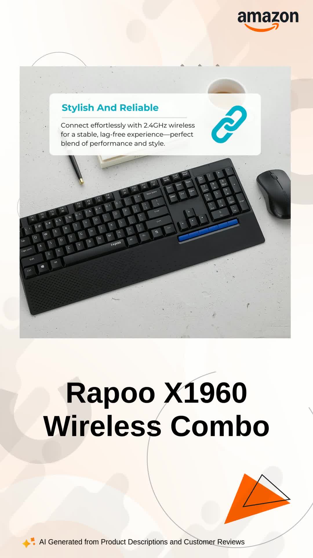 Rapoo X1960 Wireless Optical Mouse & Keyboard