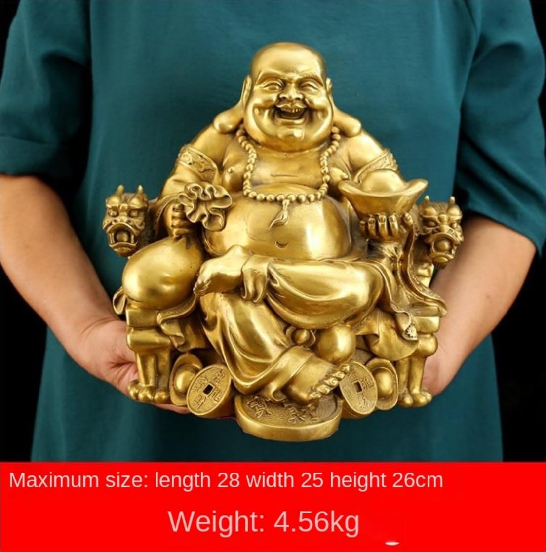 Estatuilla Buda Estatua De Buda Latón para La Suerte Y Felicidad Dios Riqueza, Estatuas Budistas Sonriente Decoración del Hogar Estatuas Decorativas(28 * 25 * 26cm)