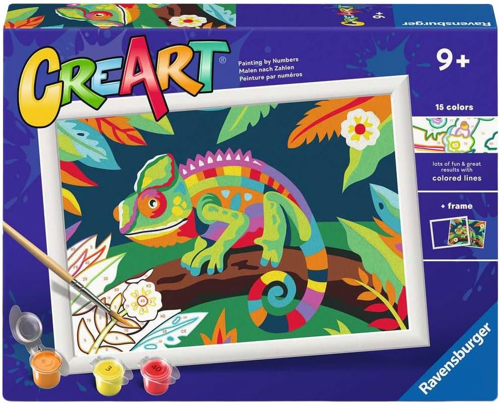 Ravensburger - CreArt Series D - Colourful Chameleon | Children's Painting Kit | Size 25 x 18.30 | Girl Games 9 Years | Paint By Numbers | Gift Ideas | Child Gift 9 Years