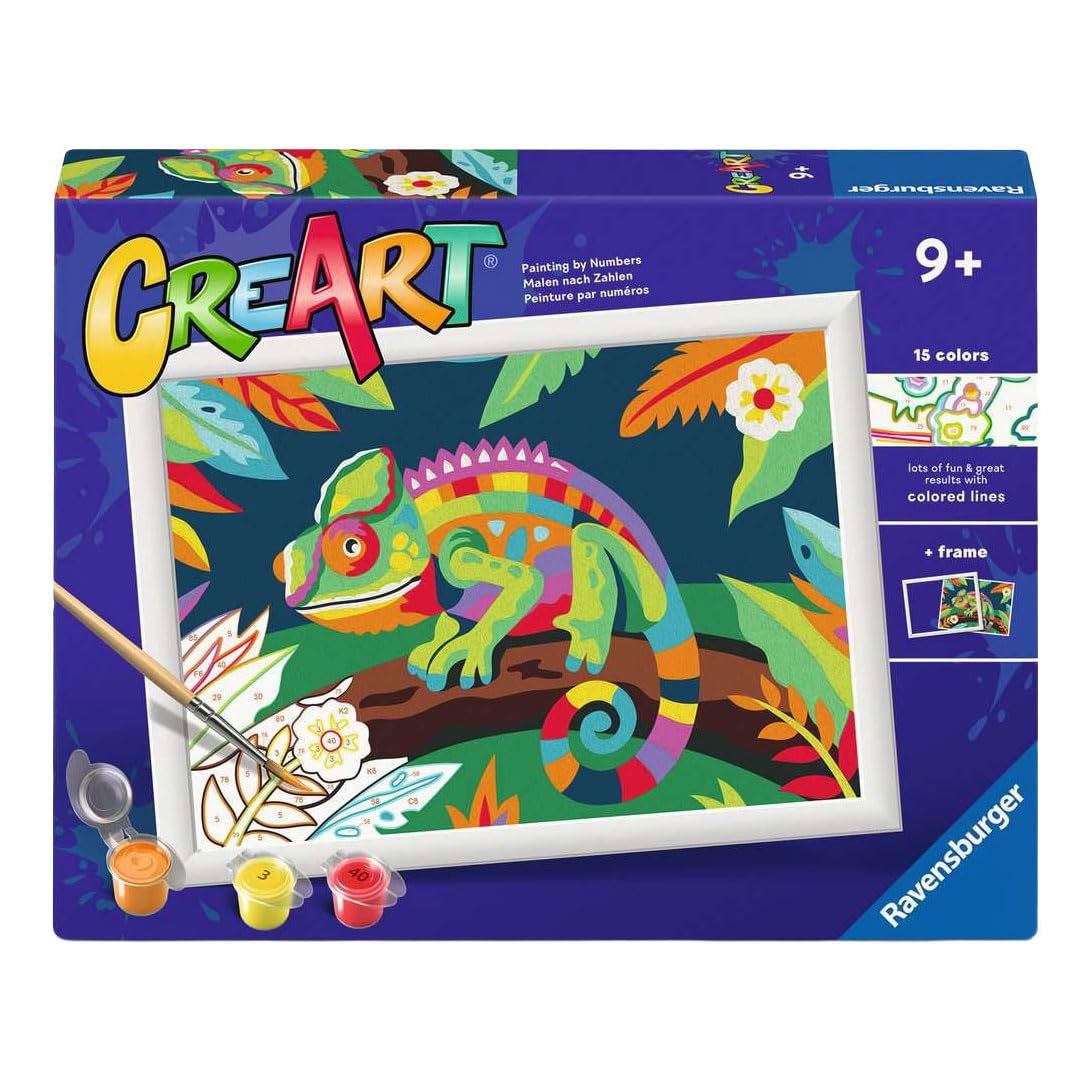 Ravensburger - CreArt Series D - Colorful Chameleon | Paint by Numbers | Paint Kit | Measures 25 x 18,30 | Games for Children 9 Years | Gift Ideas | Gift for Child 9 Years