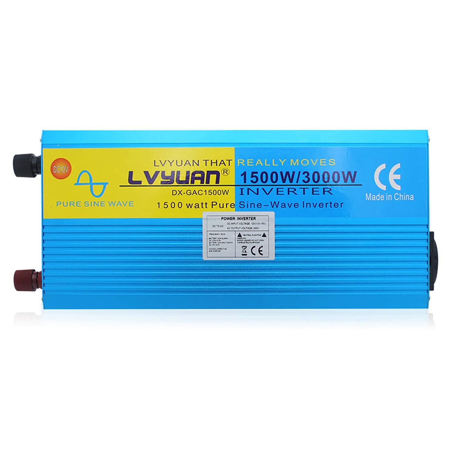 Yinleader Inversor Onda Sinusoidal Pura 1500W Transformador De 12v A 230v 3000W, Inversor De Corriente con 1 Toma Enchufe Y LCD para Coche Caravana Barco cámping de Viaje