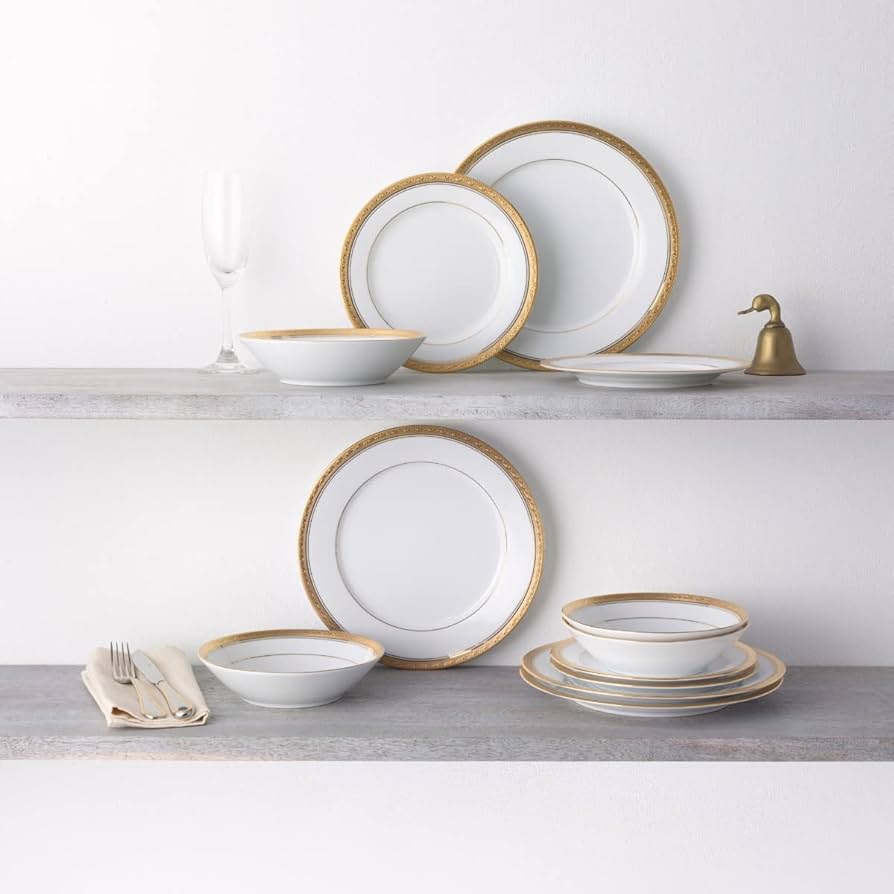 Amazon.com | Noritake Crestwood Gold 12-Piece Dinnerware Set
