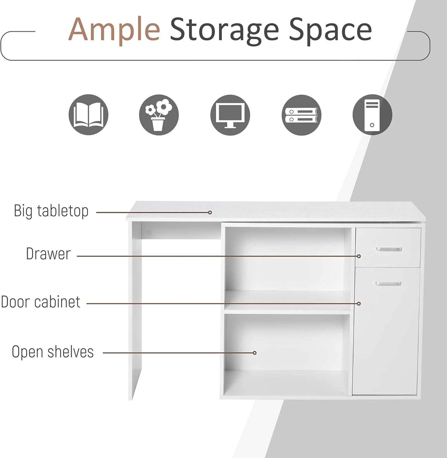 Diagram illustrating the storage components of the desk