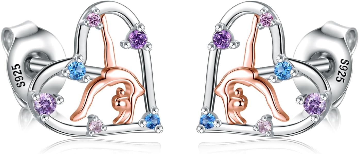 Silver Gymnastics Dangle Earrings Rose Gold Flipping Gymnasts Earrings Gymnast Jewelry Gifts For Women