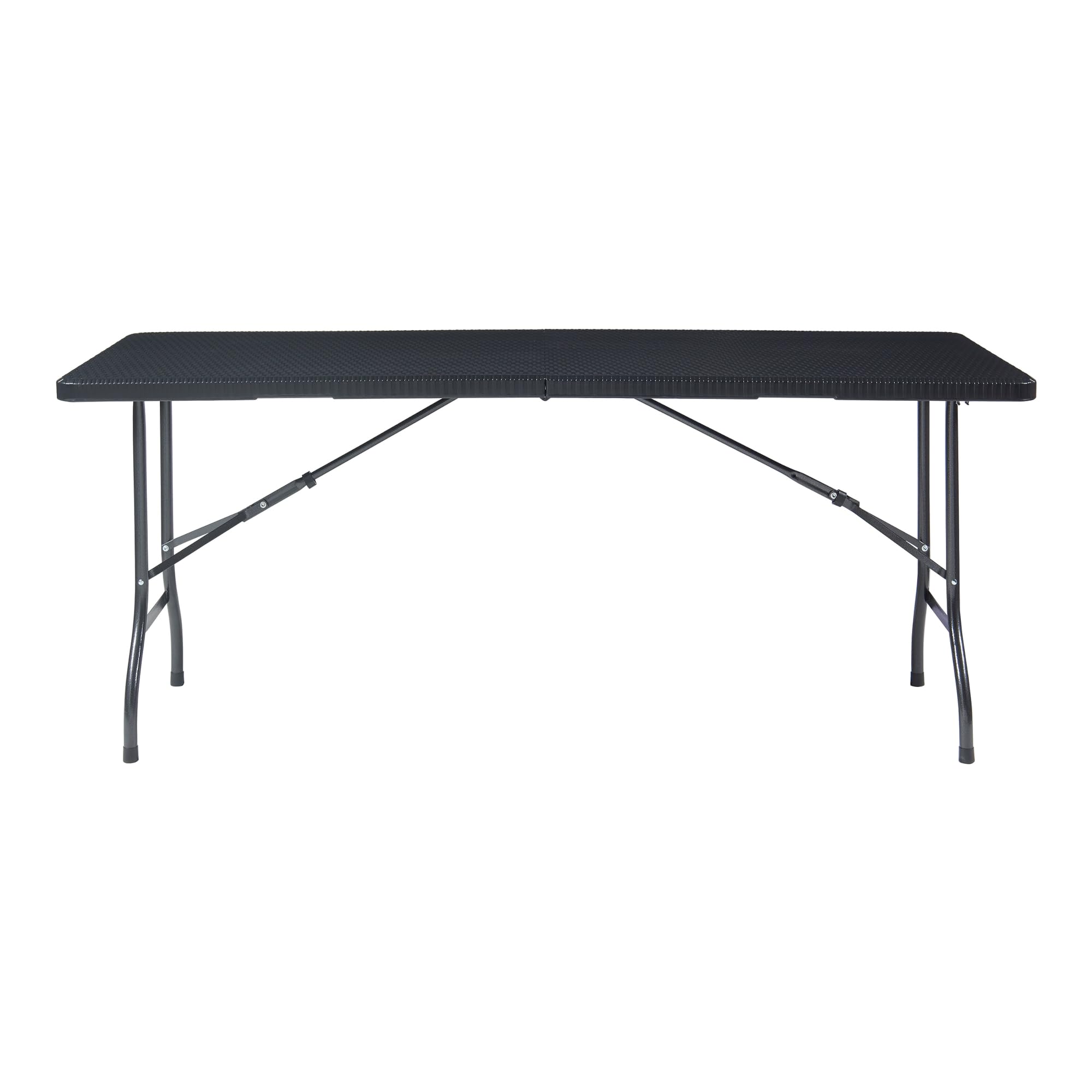[en.casa] pro.tec składany stół piknikowy Camping przenośny stół do użytku na zewnątrz metalowa rama i blat plastikowy stół 180 x 75 x 72 cm czarny efekt rattanu
