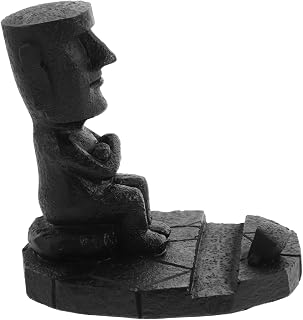 PRETYZOOM Creative Moai Statue Phone Stand and Pen Holder for Home Office | Synthetic Resin Black Desktop Decoration, Home and Office Display Piece, Statue Stand for Phones and Pens