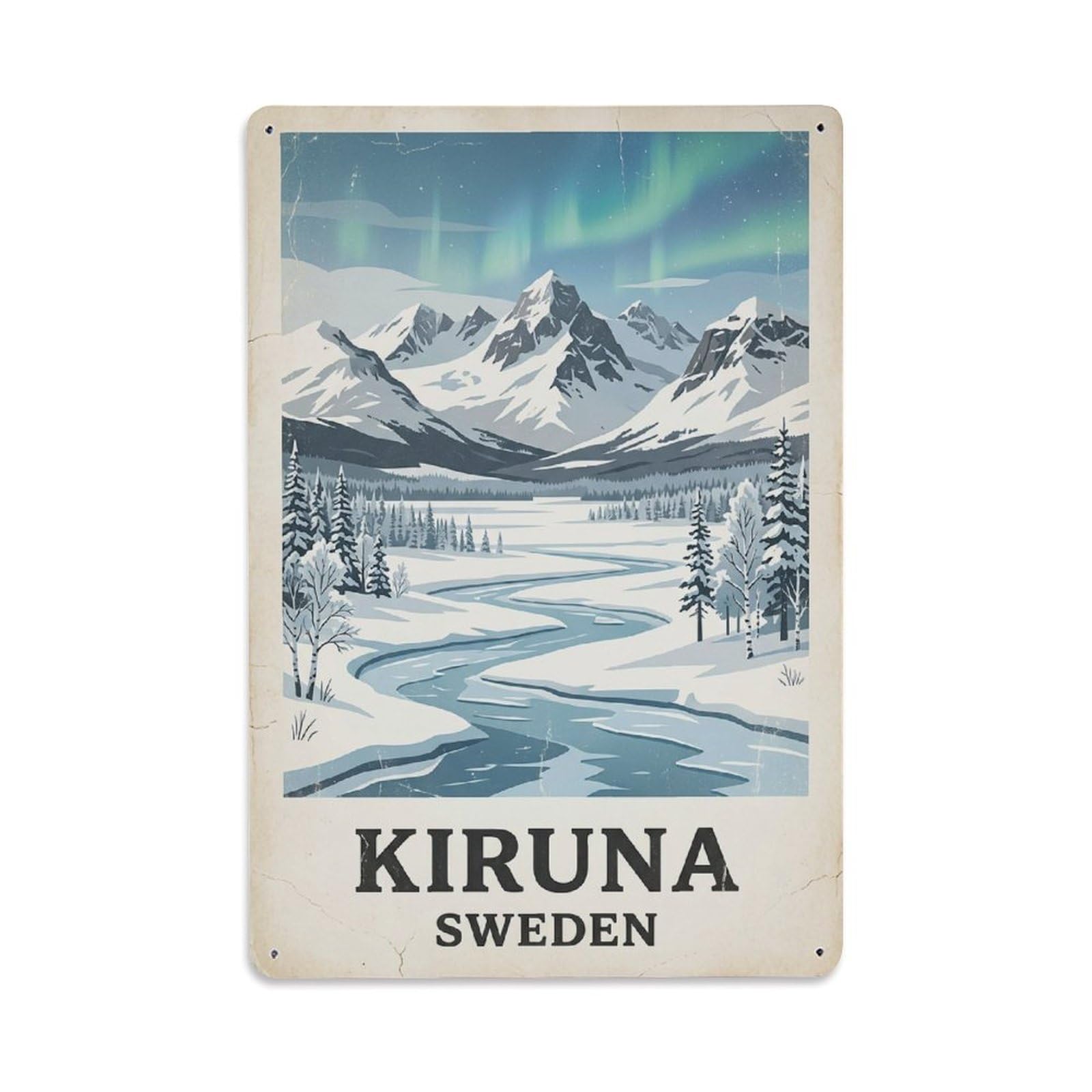 Vintage Travel Kiruna Sweden Wilderness Metal Tin Sign