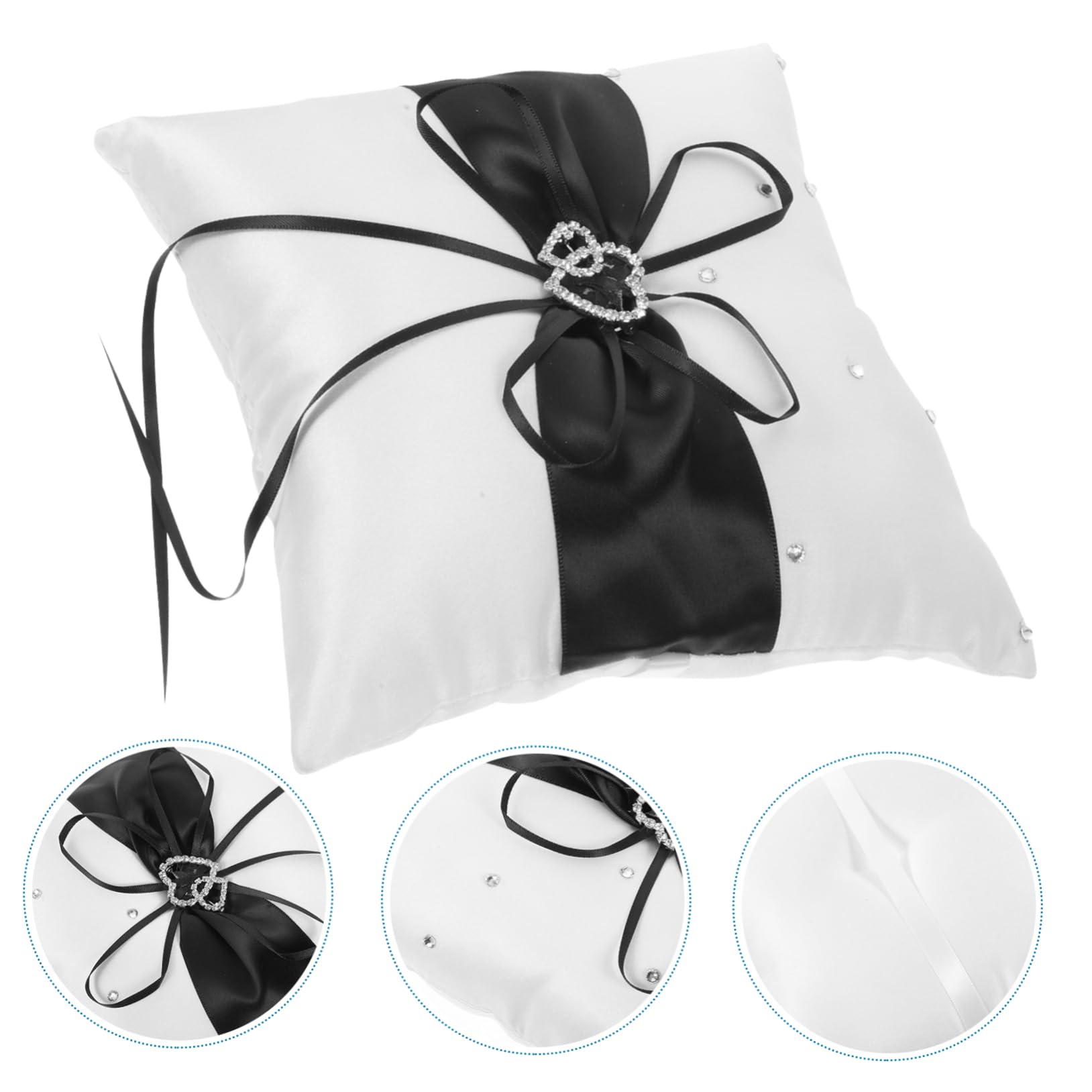 WHAMVOX Wedding Ring Pillow Double Heart Jewelry Rhinestone Ring Pillow for Bride