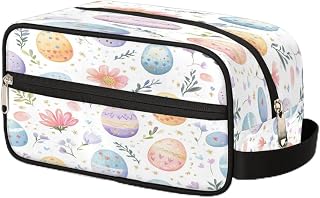 Makeup Bag Colorful Spring Easter Eggs Flower Travel Toiletry Make Up Bag Cosmetic Wash Bags Pouch Dopp Kit for Women Men