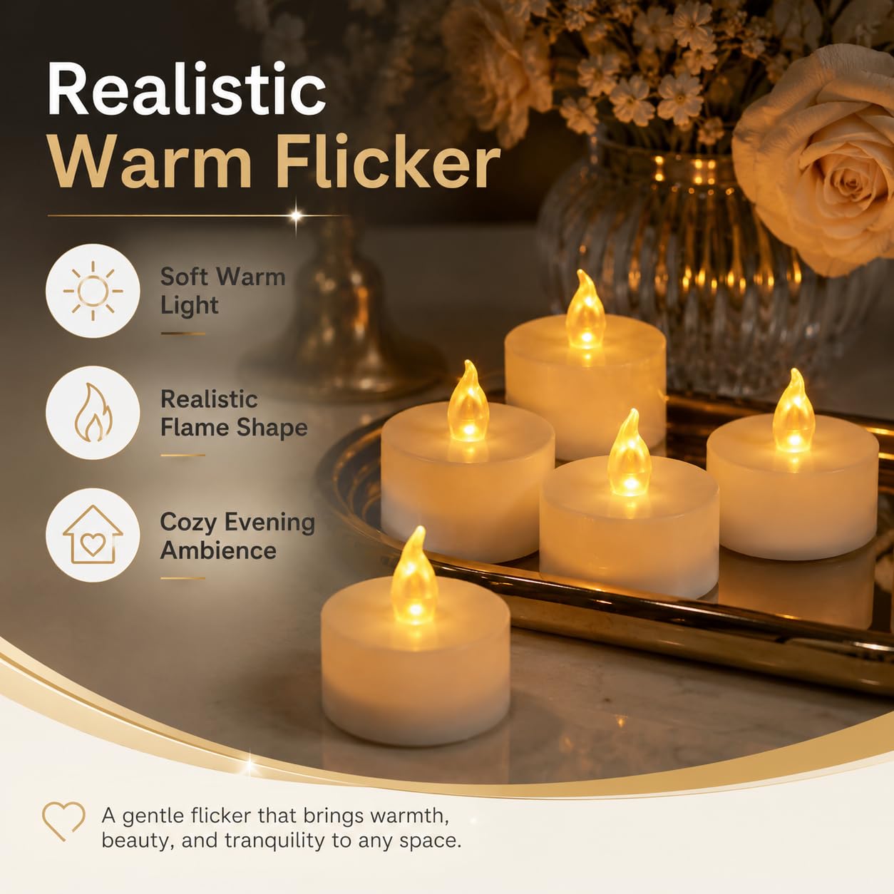 LED Tealight Candles, 24 Packs Battery Operated Flameless Tealight Candles, Fake Electric Candle for Seasonal and Festival Celebrations 100+ Hours of Electric Light (24) 3