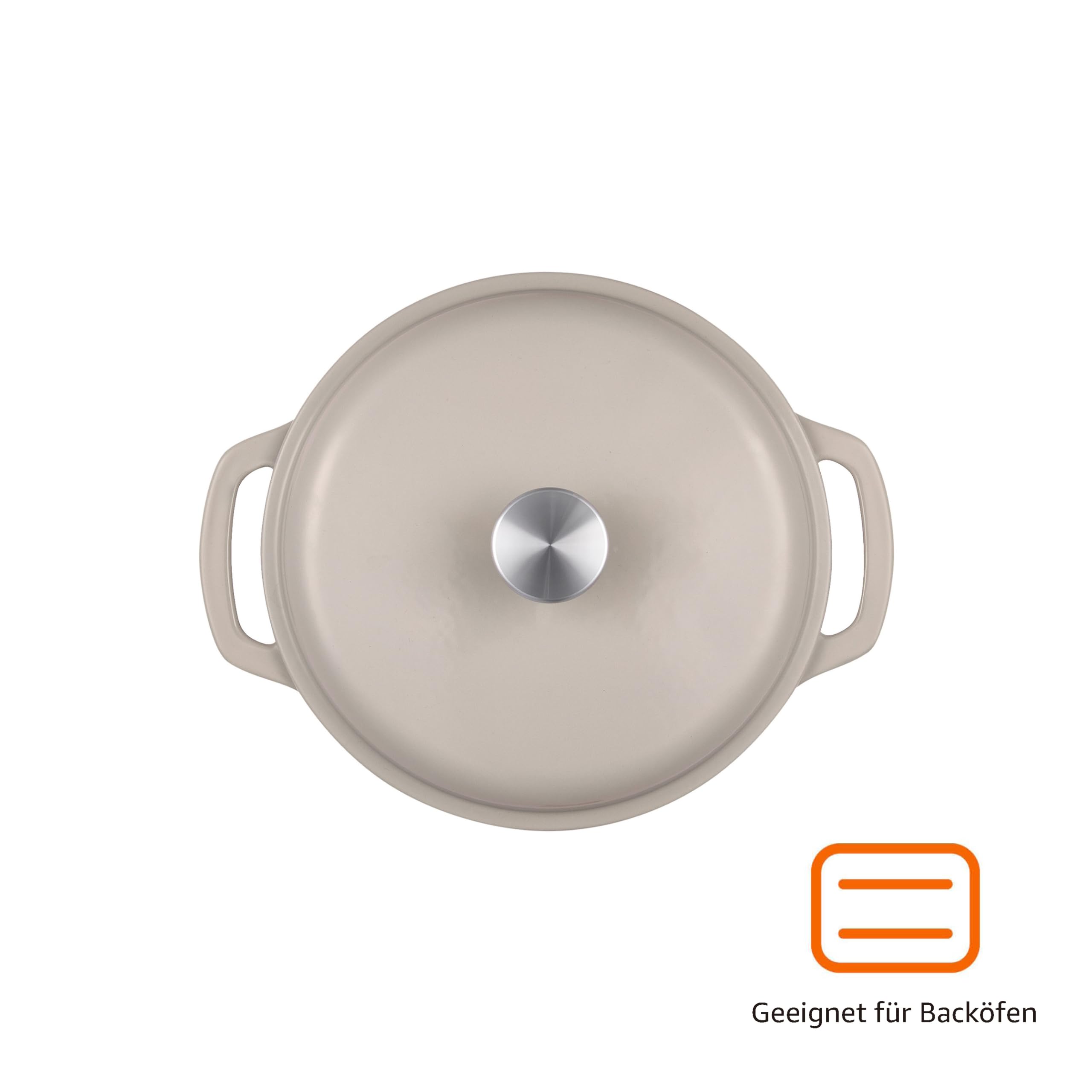 Amazon Basics Schmortopf Rund aus Emailliertem Gusseisen mit Deckel, 6,9 L, Leinengrau