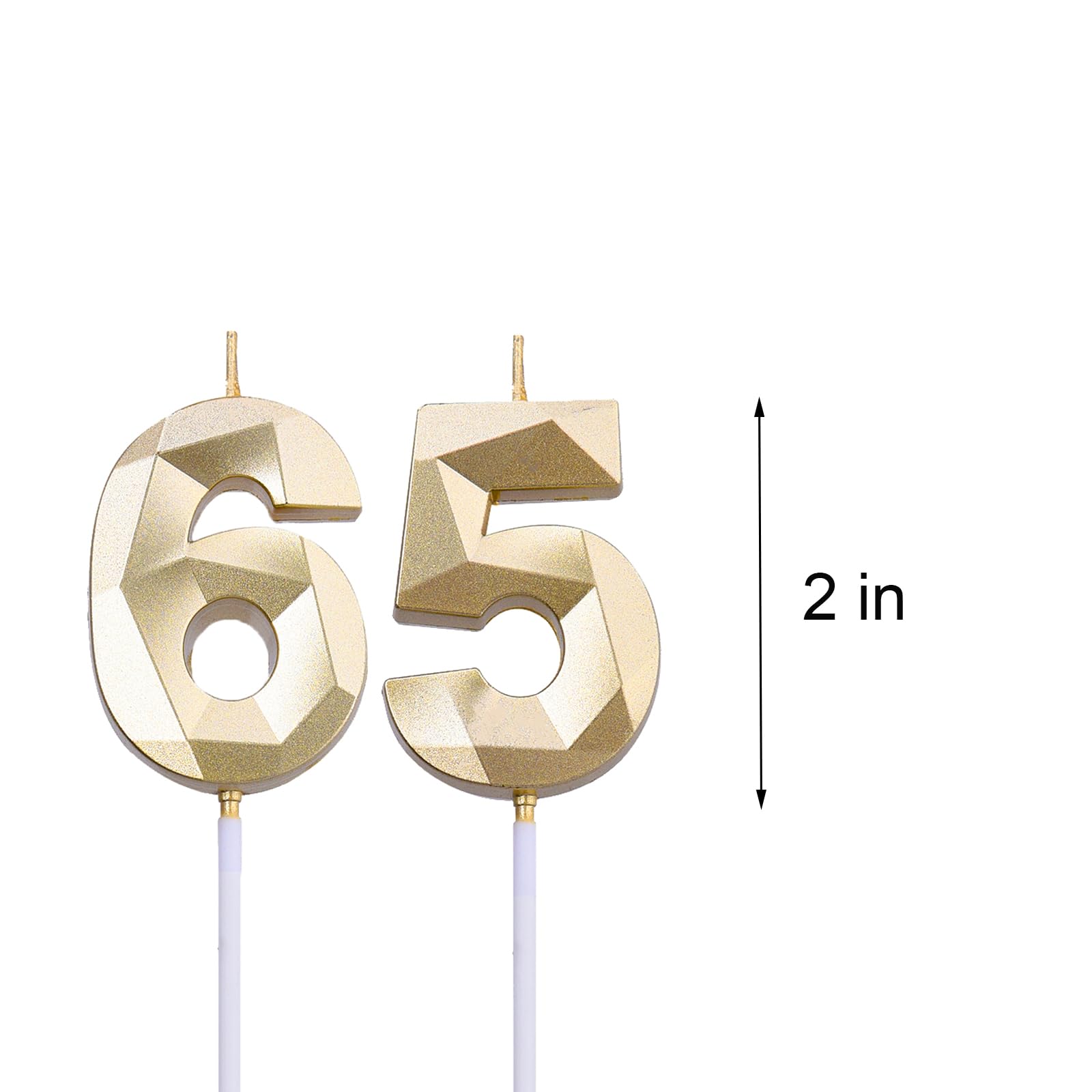 Velas doradas de cumpleaños 65 y 56 de 2 pulgadas, número de diamante 3D 65 y 56 para decoración de tartas para hombres y mujeres, decoración de fiesta temática