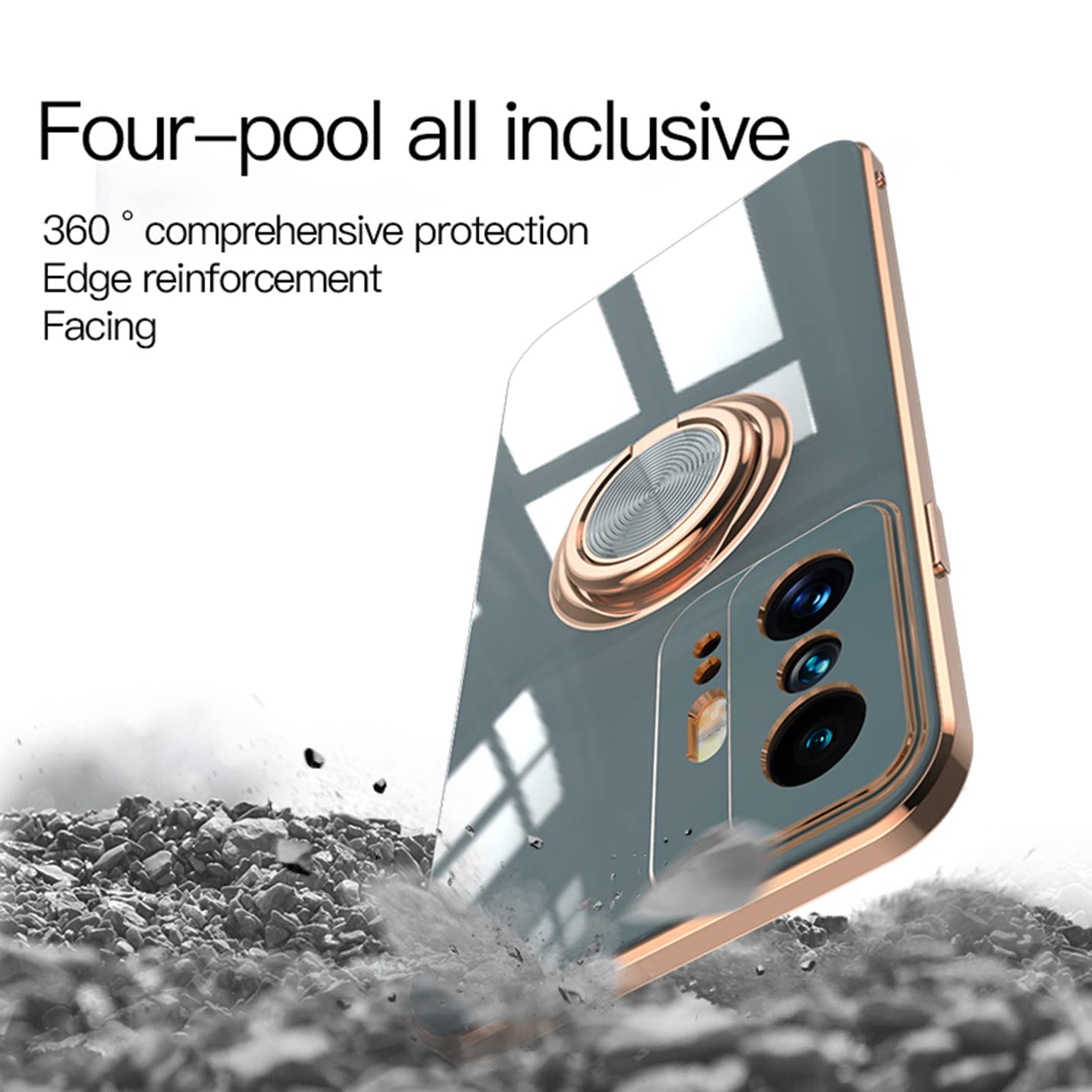 BORYA Hülle Für Xiaomi 11T Pro/11T 5G – Stoßfest, TPU Mit Galvanik-Rand, 360° Ringständer, Schwarz
