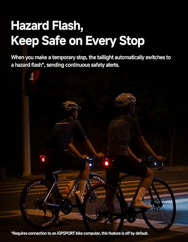 Miniatura 5 de iGPSPORT TL50 Luz trasera inteligente para bicicleta, freno de estacionamiento advertencia Shimano Control Bluetooth recargable luz trasera bicicleta