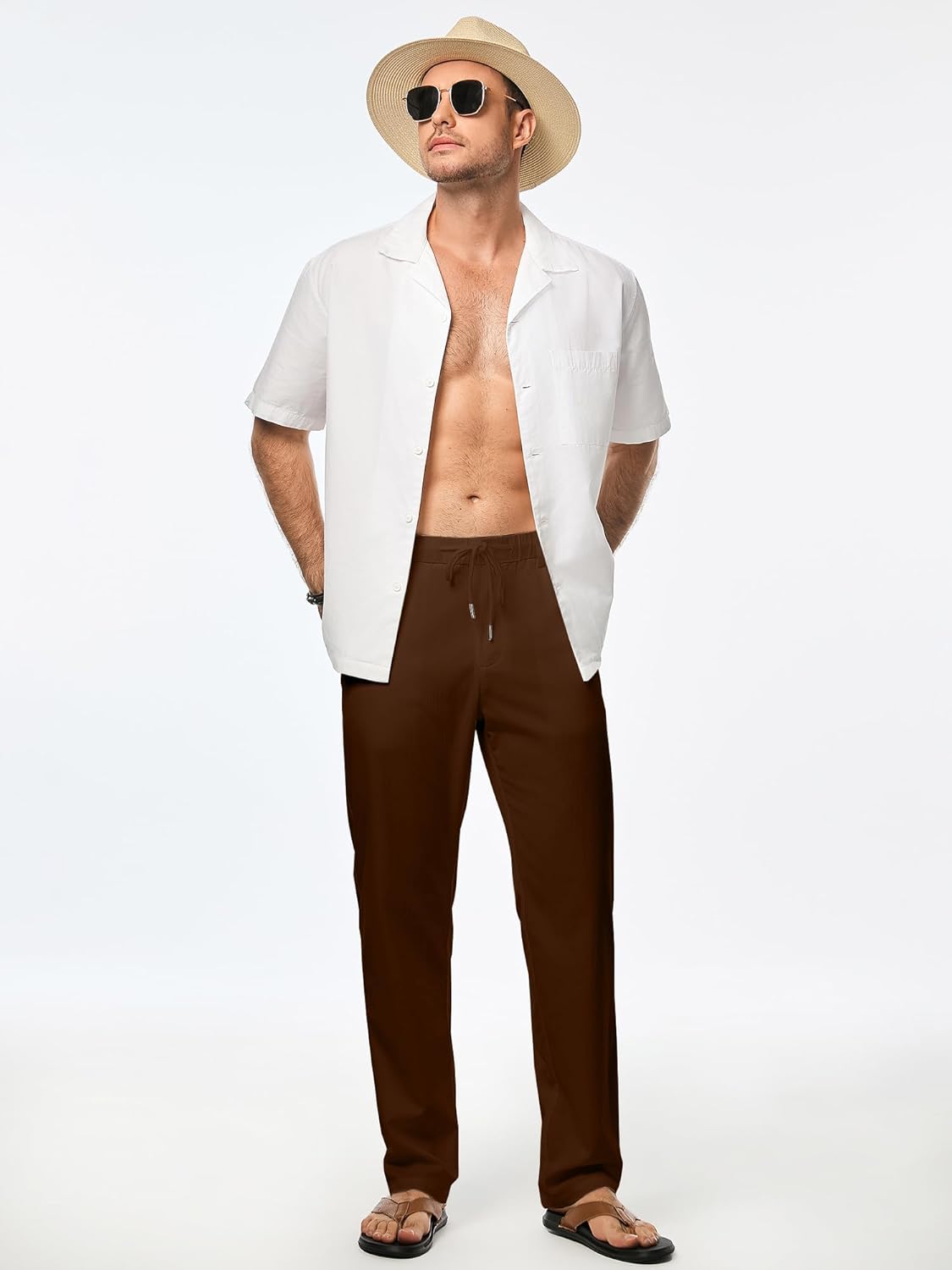 JMIERR Men's Casual Drawstring Pants Elastic Waist Lightweight Pant Summer Beach Trouser with Pockets - Image 4