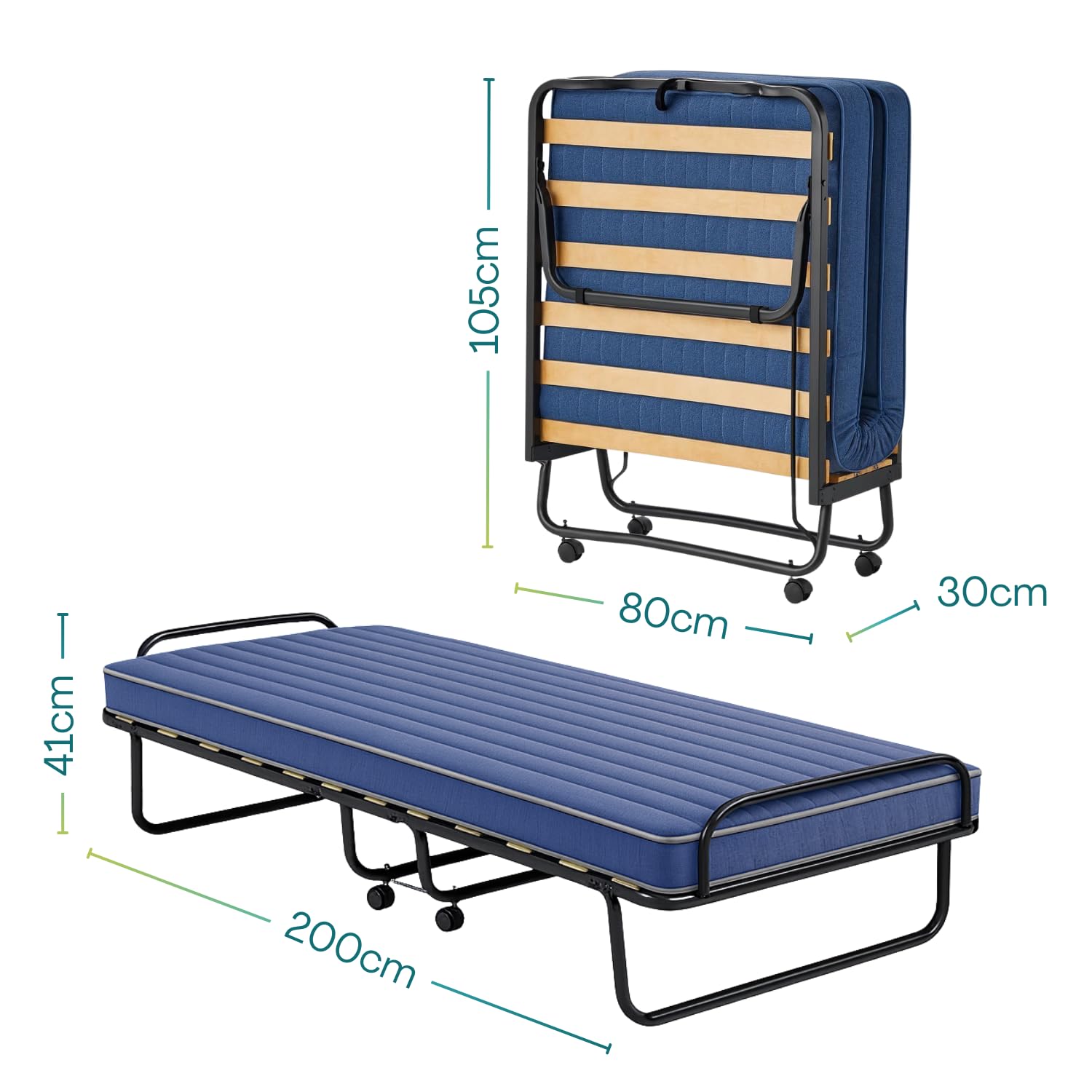 Paluplus Brandina Pieghevole con Materasso Sigolo, Misura 80x200x39 cm, Letto con Struttura Tubolare, Materasso alto 10cm, 4 Ruote Girevoli, 15 Doghe Flessibili, Made in Italy -Inclusa Copertura-C -17