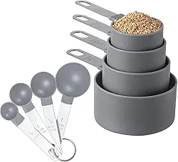 Kit 8 Peças Medidores De Cozinha Colheres Medidor Culinário Copo Dosador Jogo Colher Aço Inox Medida Chá Café (Cinza)
