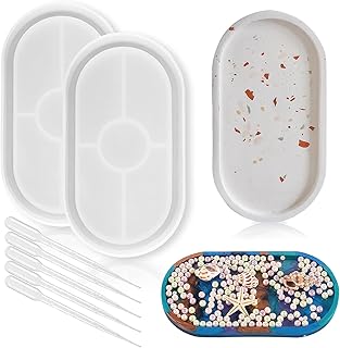 2 Pieces DIY Tray Resin Mold Kit, Silicone Oval Craft Dish Plate Mould, Jewelry Epoxy Resin Casting Coaster Mold, Terrazzo Jesmonite Tray Maker Design Handmade Tray for Home Decor