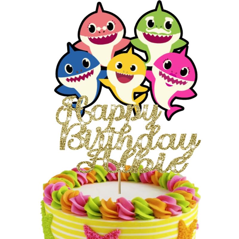 Personalised Glitter Shark Cake Topper with Any Name (Gold)