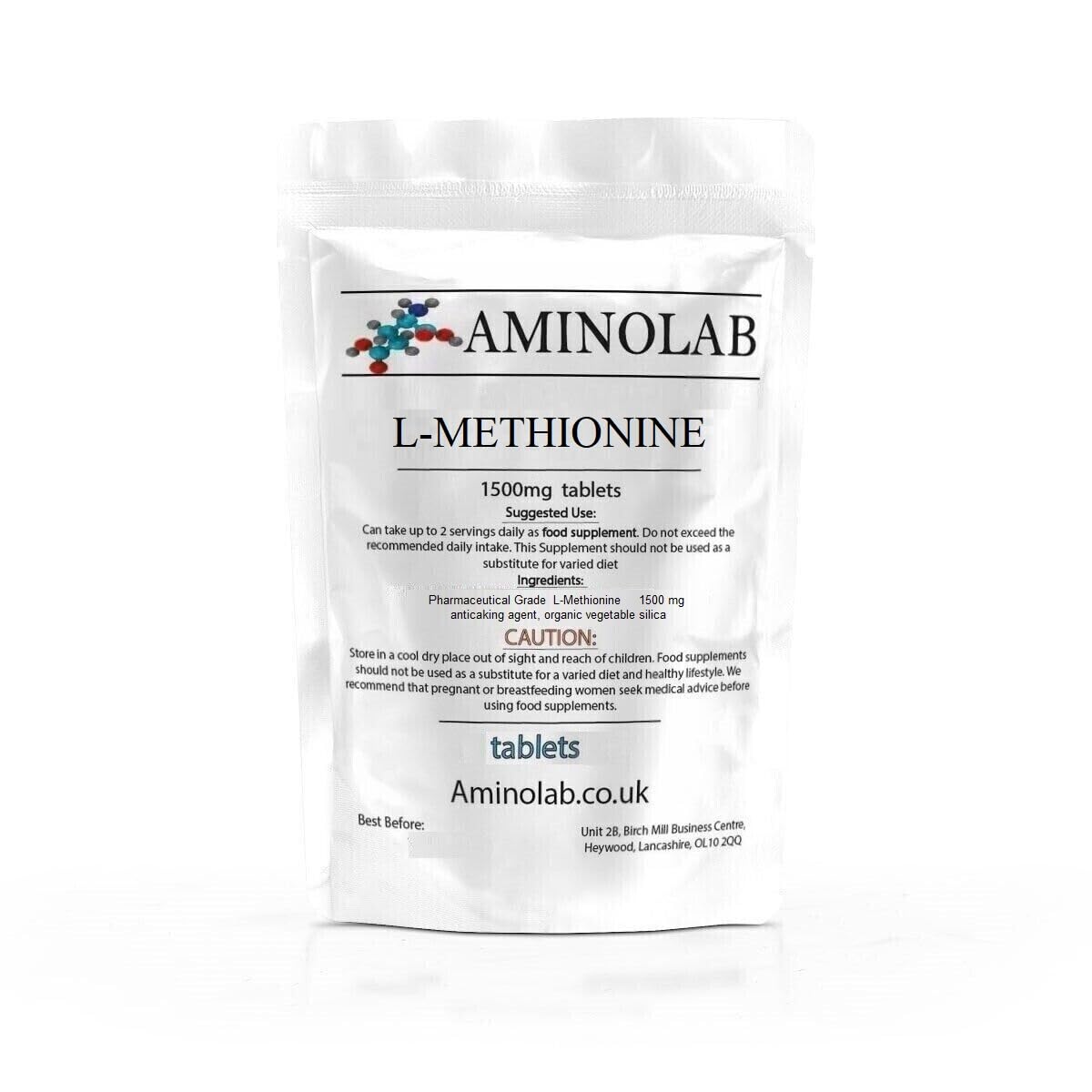 AMINOLAB - L- METHIONINE 1500mg 30 Tablets - Supports Liver Detoxification, Cellular Repair and Metabolic Function - ANTIOXIDANT
