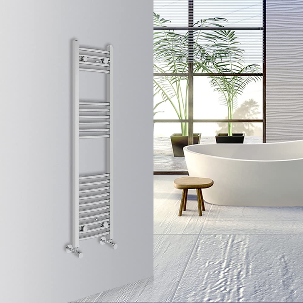 Warmehaus Curved Bathroom Heated Towel Rail Warmer Radiator Central Heating 1200x300mm - Chrome — image 1