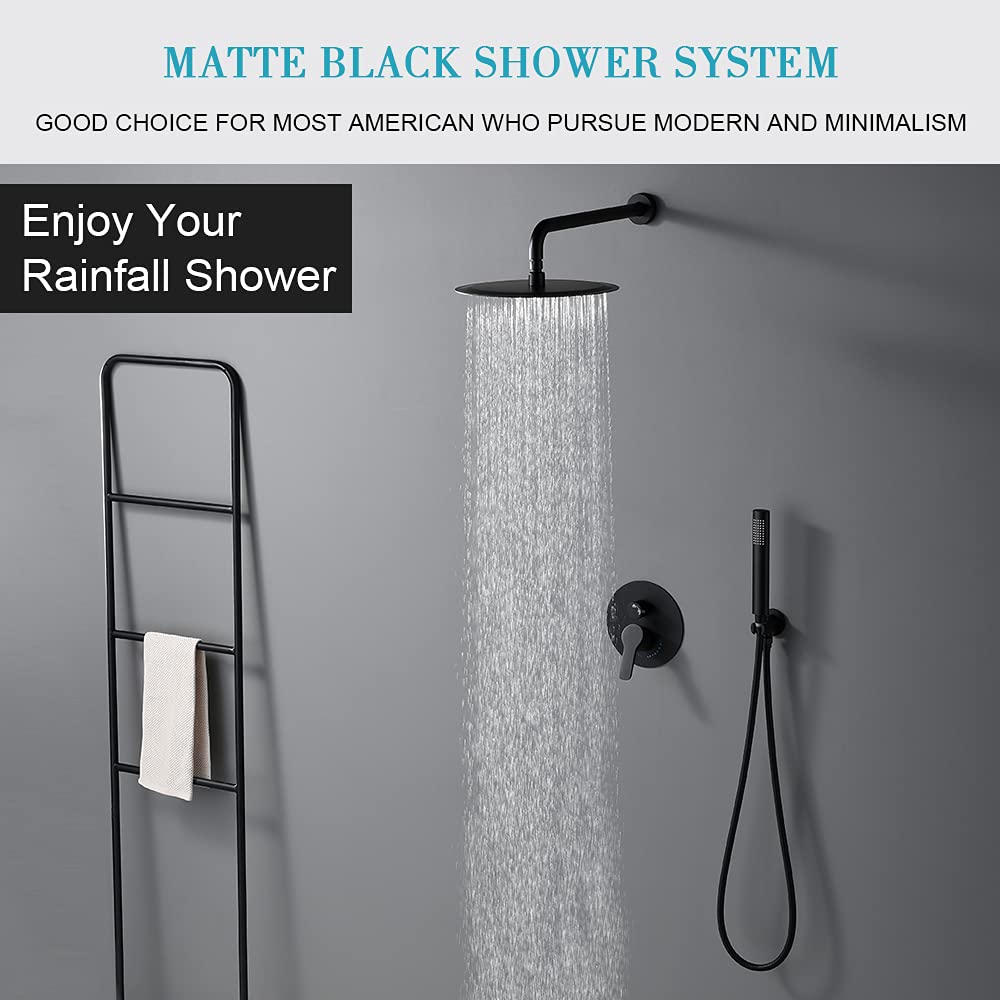 SFS-1060-BK10 10'' Dual Rainfall Shower System With 3-Spray Patterns, Ceiling Mounted And Rough-in Valve - View #2