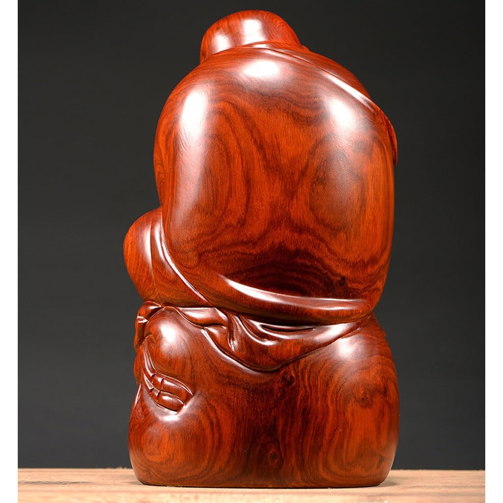 Dekoracja na biurko drewniana statua buddy ozdoby lite drewno duży siedzący uśmiechnięty budda dekoracja domu mahoń rzemiosło rzeźby dekoracja domu (15,74 cala)