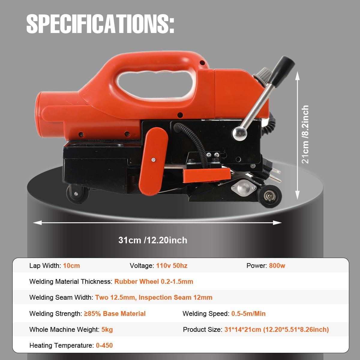 800W Geo Membrane Overlap Wedge Welder / 10cm Geomembrane Plastic Welding Machine Plastic Membrane Hot Wedge Welder Tunnel Crawl Welding Machine PE PVC EVA Wedge Welder Plastic Layer Sealing Tool