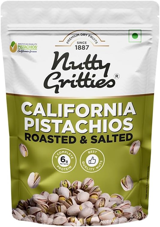California Pistachios Roasted & Salted 200g | Dry Fruits & Nuts | Vitamin & Minerals Rich | Healthy Snacks | Non Fried, Zero Oil, Crunchy