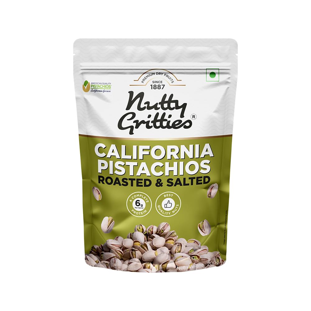 Nutty Gritties California Pistachios Roasted & Salted 200g | Dry Fruits & Nuts | Vitamin & Minerals Rich | Healthy Snacks | Non Fried, Zero Oil, Crunchy