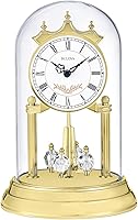 Bulova B8821 Heather Anniversary Clock: 9" Glass Dome, Rotating Crystalline Pendulum, Westminster Chime, Engraving Plate