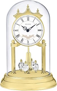 Bulova B8821 Heather Anniversary Clock: 9" Glass Dome, Rotating Crystalline Pendulum, Westminster Chime, Engraving Plate