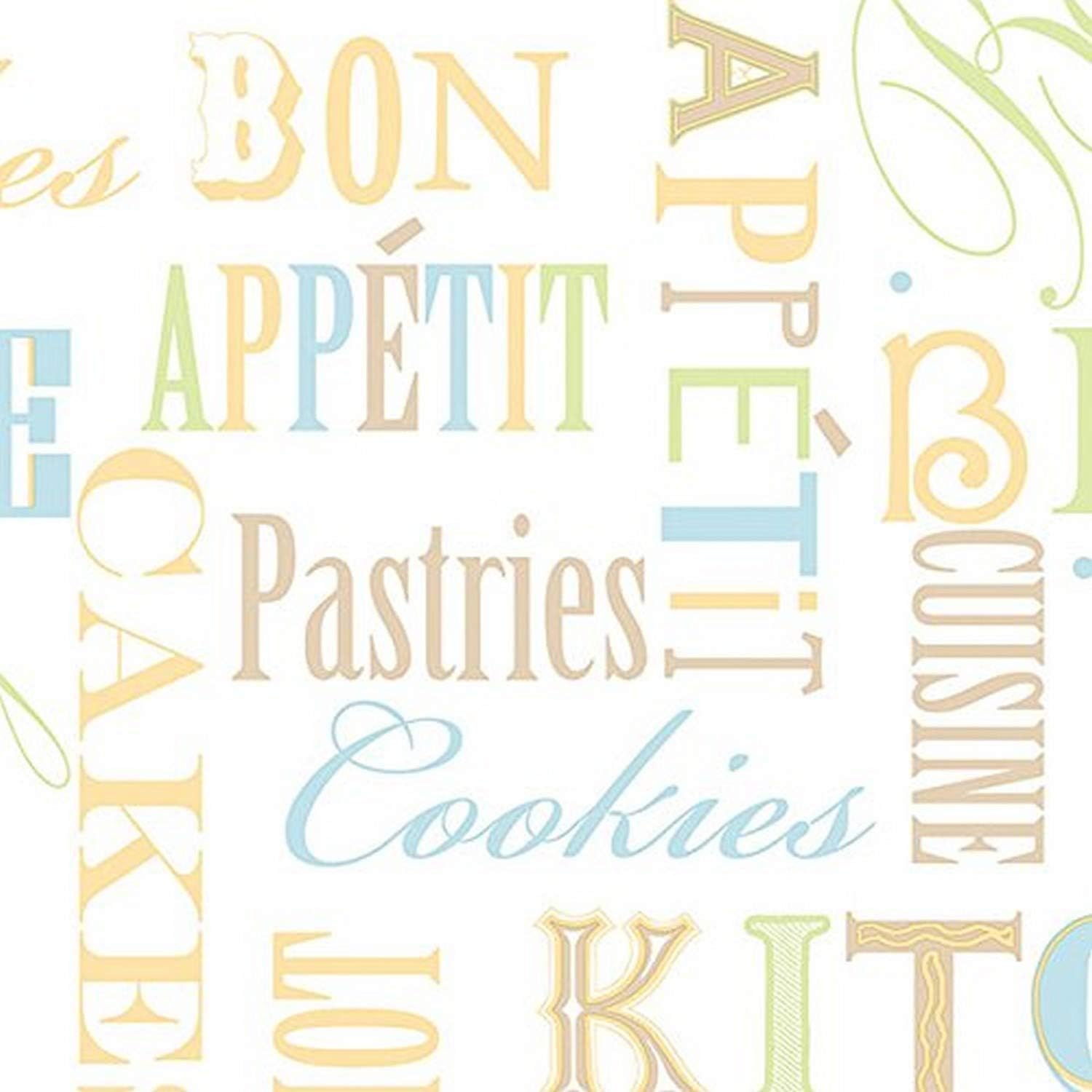 Manhattan comfort NWKC28541 Homestead Series Vinyl Culinary Quotes Design Large Wallpaper Roll, 20.5" W x 32.7' L, Blue/Yellow/Green/Beige/Cream
