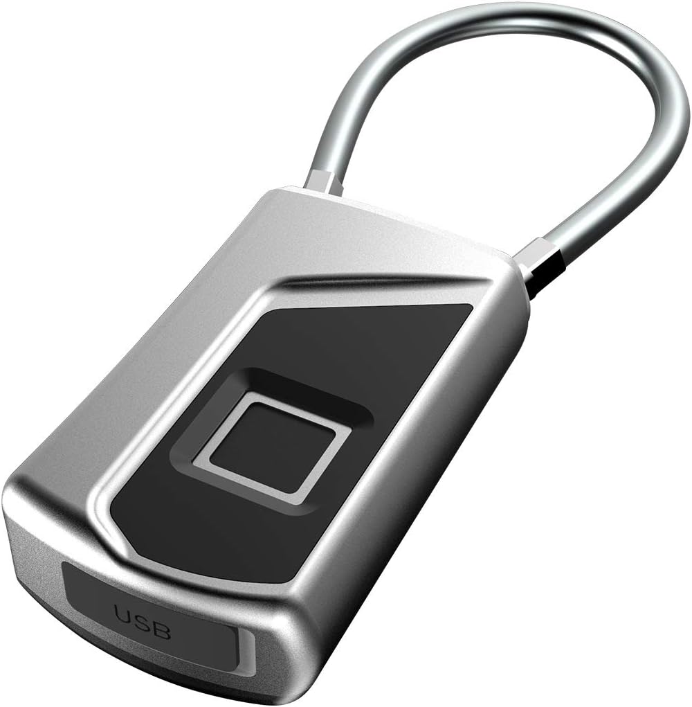 Lucchetto intelligente a impronta digitale, IP66 Impermeabile Smart Fingerprint Lock per la presa di 40 impronte digitali, adatto per porta d’ingresso, valigia, zaino, palestra, bici Regalo, Argento