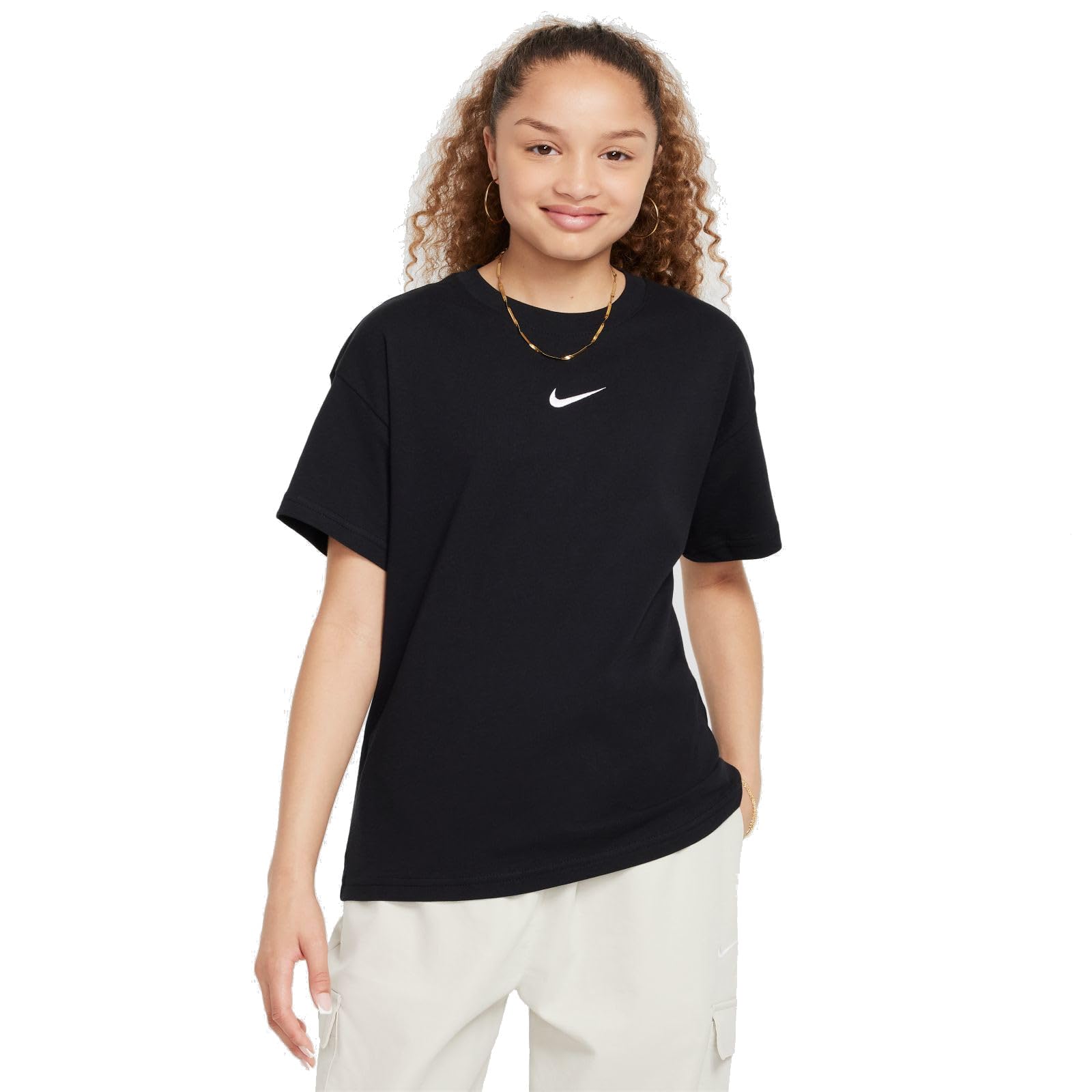 NIKE Girls' G NSW TEE BOY ESSNTL LBR T-Shirt, Black, 146-152 (EU)