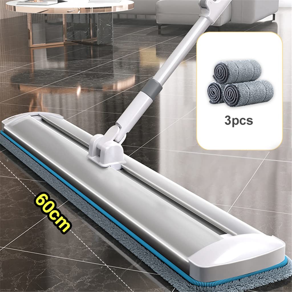 Fregona Plana, trapeador Deslizante autónomo, trapeador húmedo y seco para Limpiar Pisos, Herramientas de Limpieza para el hogar (60 cm con 3 paños) para perseguir la Felicidad
