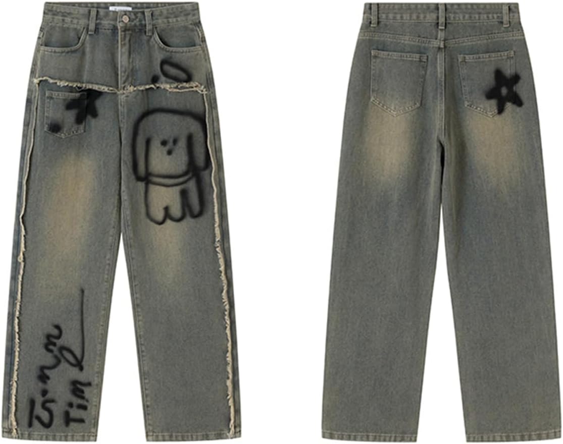 Casual Y2K Straight Wide Leg Jeans Fashion Vintage Gradual Graphic Printing Fringe High Waisted Denim Pants - Image 6