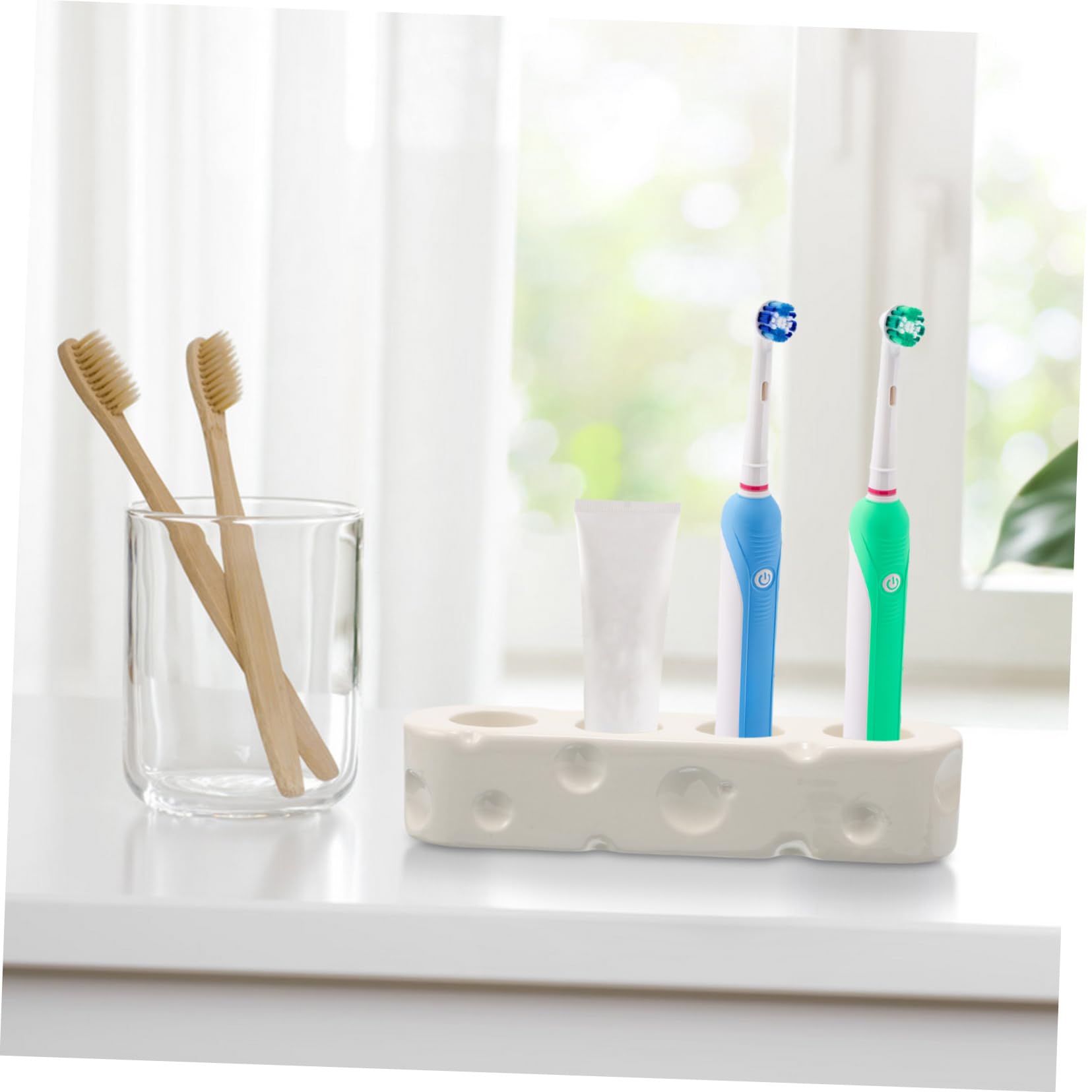 Supporto Base per Spazzolino Elettrico in Ceramica Bianca | Organizzatore da Piano, Stile Semplice ed Elegante, per Bagno e Cucina, Funzione di Contenimento
