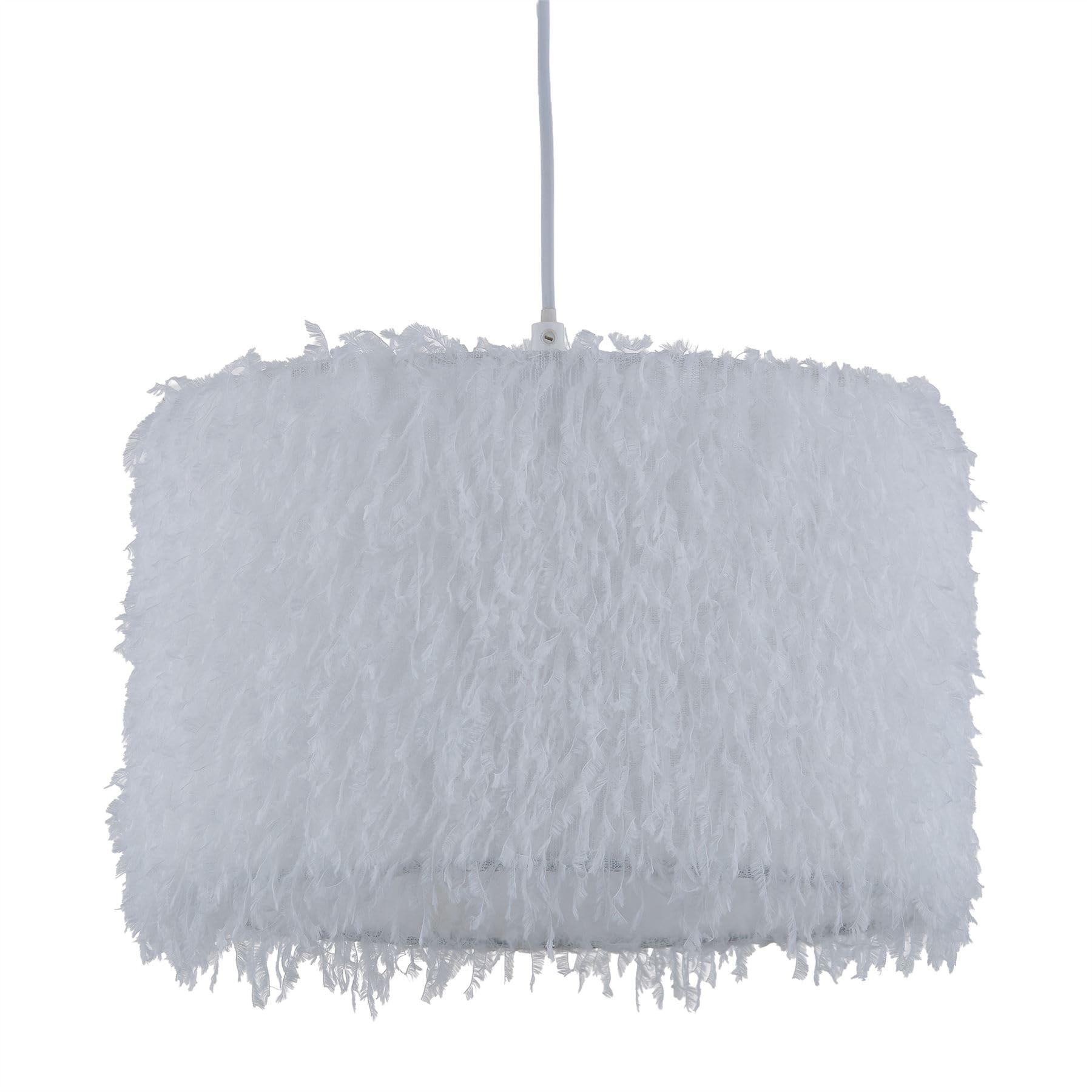 Firstchoicelighting White Modern Shaggy Easy Fit Pendant Shade, Fluffy Ceiling Lightshade Or Table Lampshade, Diameter 30Cm