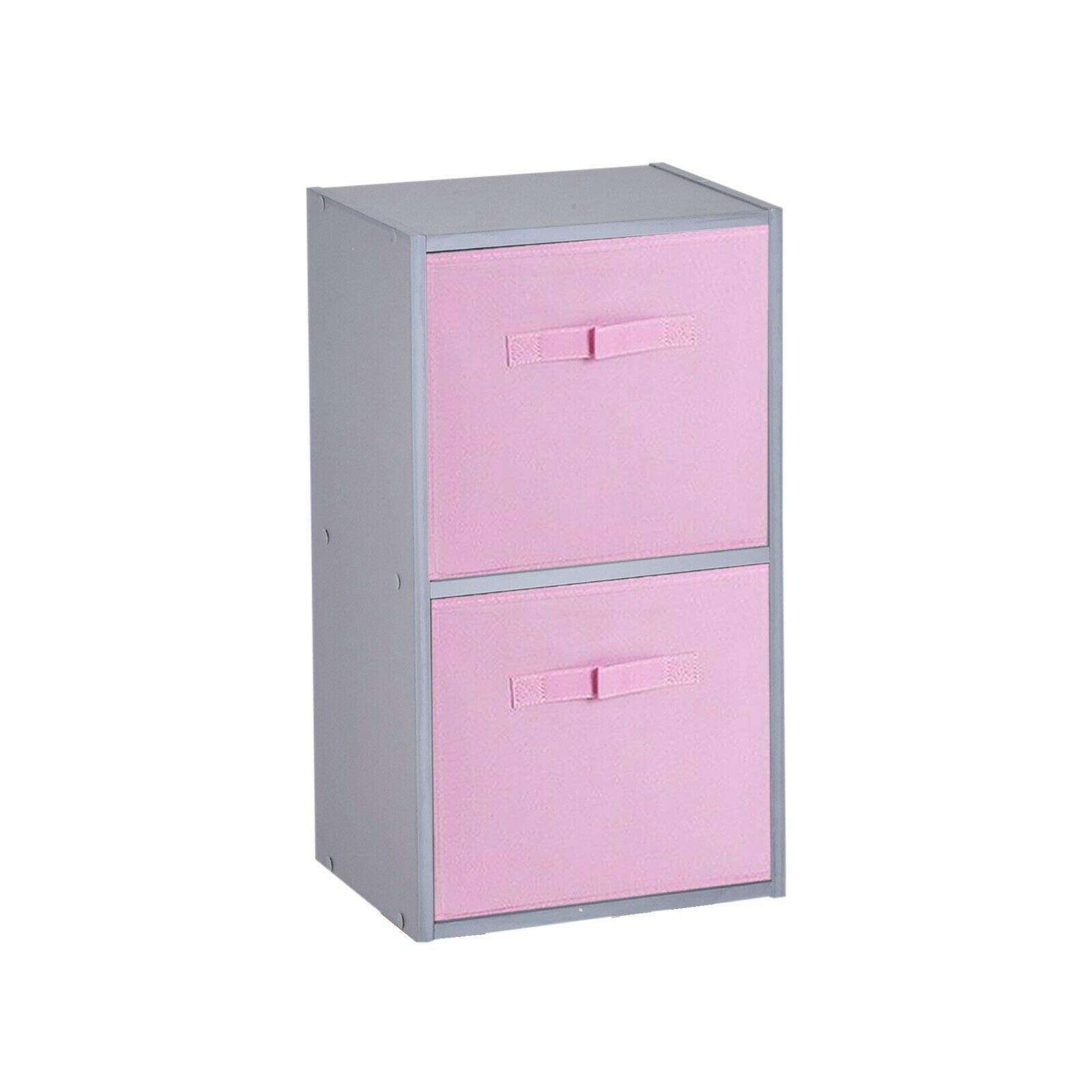 Urbnliving Light Pink Drawer Wooden Bookcase Grey 2 Tier + 2